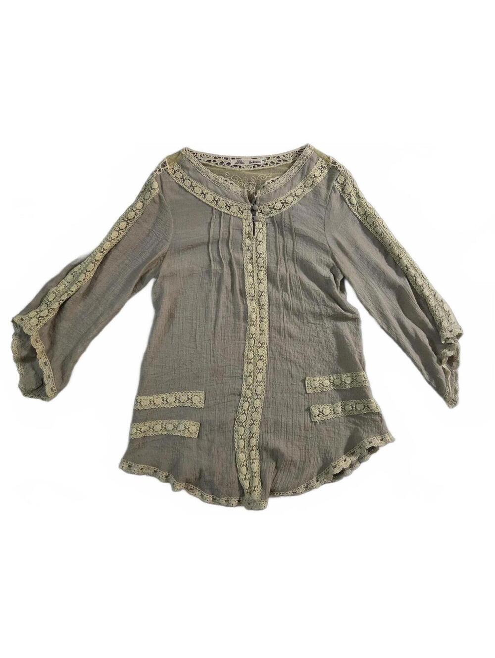Vintage Solitaire Lace Trim Blouse Size Small